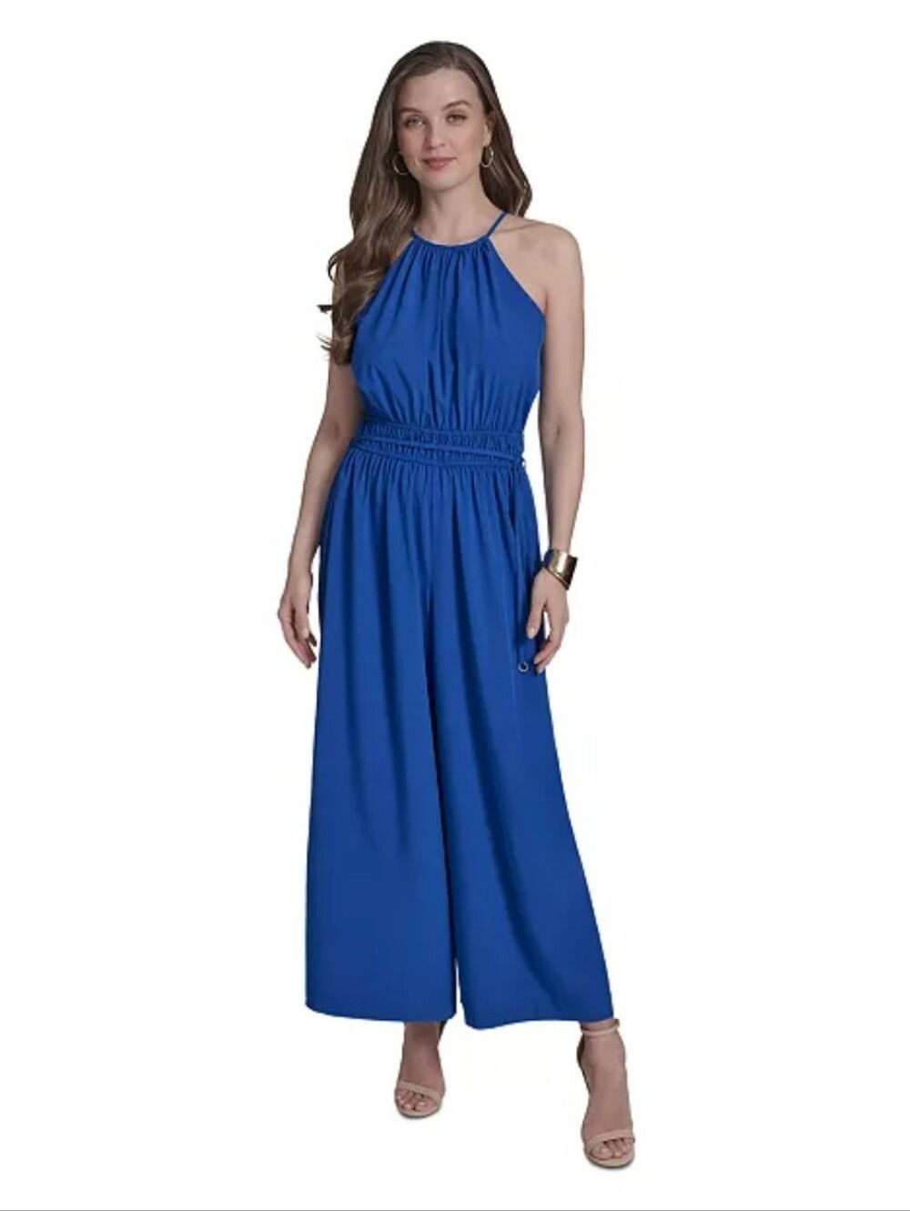 Halston NWT $139 Cobalt Blue Halter Wide Leg Jumpsuit Belted Resort Cocktail